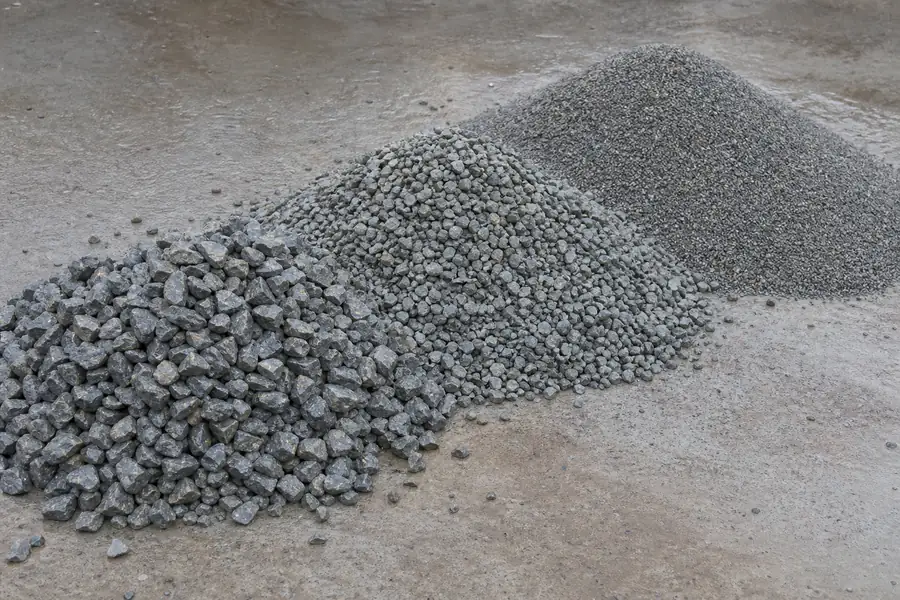 Three gravel samples labelled base, middle and top layer