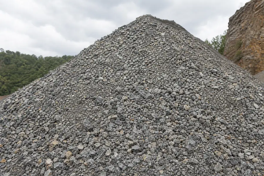 Pile of ABC stone showing mixed sizes and fines at a North Carolina quarry